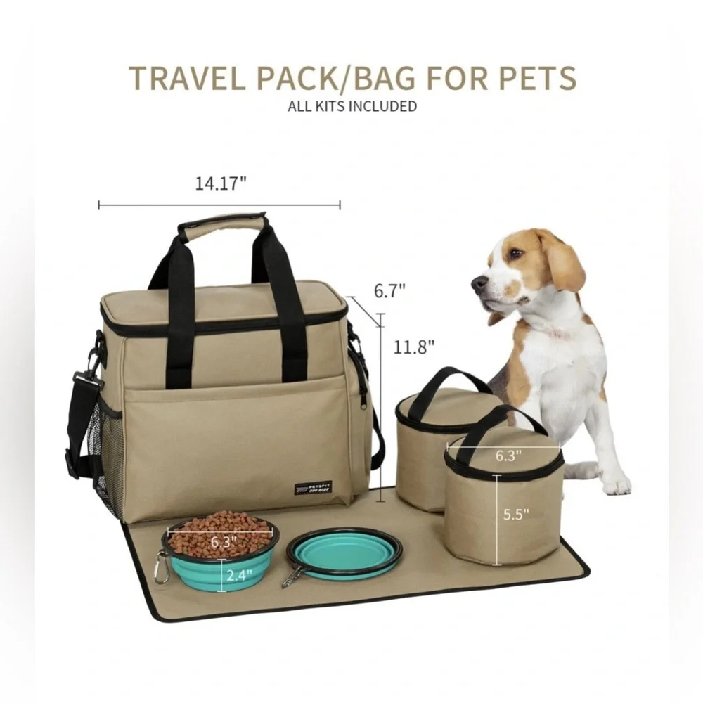 PETSFIT Pet Travel Pack for Dogs or Cats, in the colors, khaki, black and blue